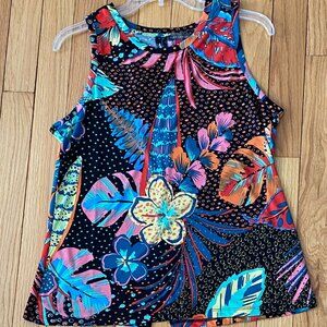 Vince Camuto Women's Sleeveless Tropical Keyhole Tank Top Blouse Summer Med